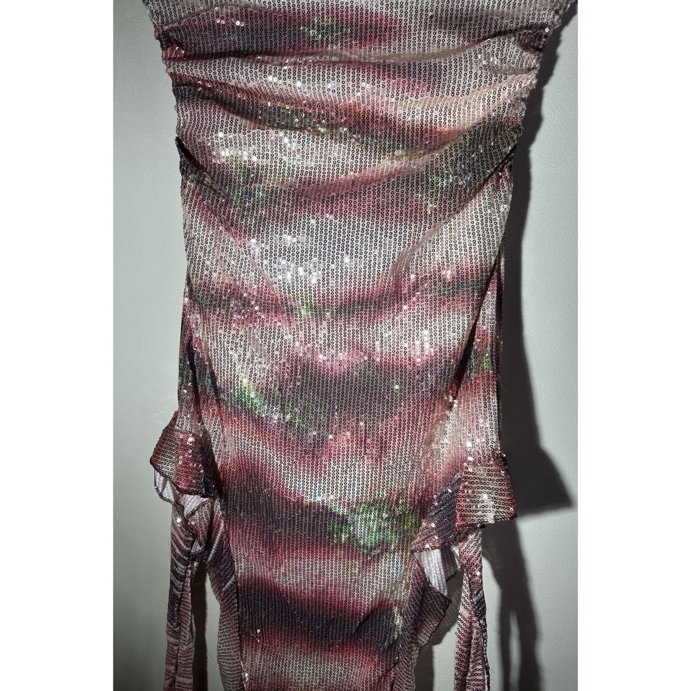 Pink/Red Sequin Mini Ruched Strapless Dress Bodycon Party Cocktail Size M NEW